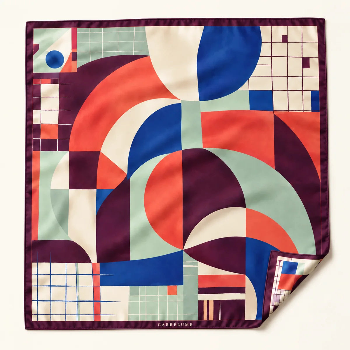 Afterglow Grid 90 cm silk scarf — full print with CARRÉLUME signature