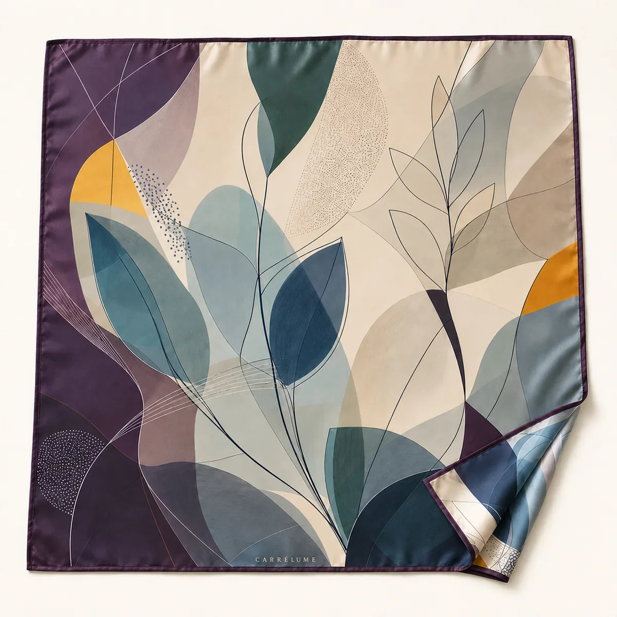 Glass Garden 90 cm silk scarf — full print with CARRÉLUME signature