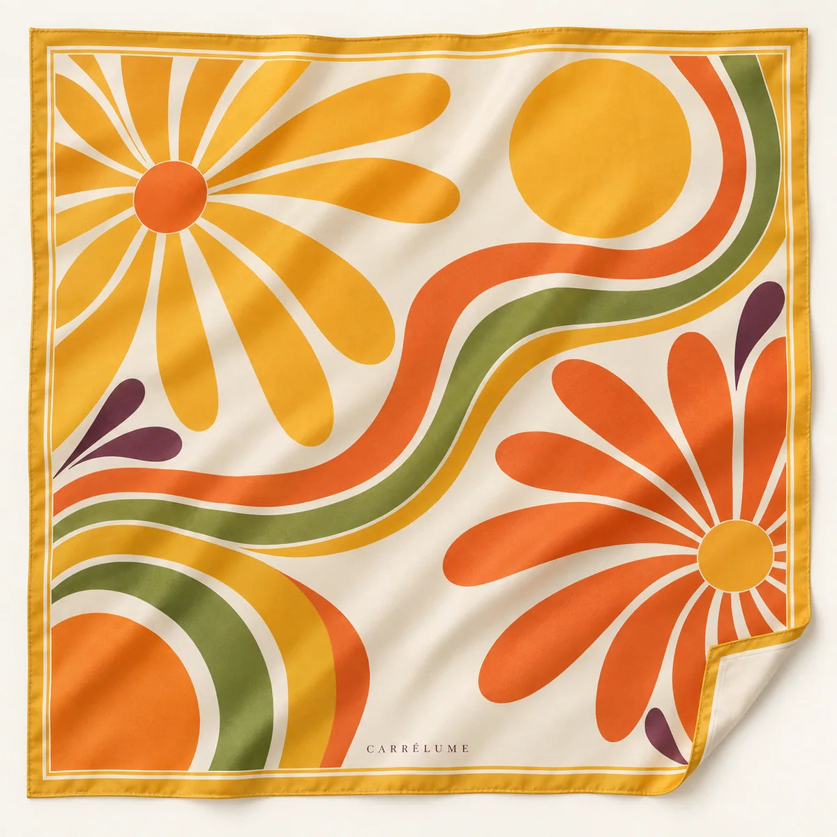 Sunroom 1974 90 cm square silk scarf, full design